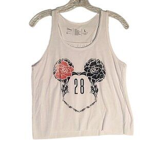 Disney Neff Womens White Tank Top With‎ Floral Mickey Ears & 28 Graphic - Size L